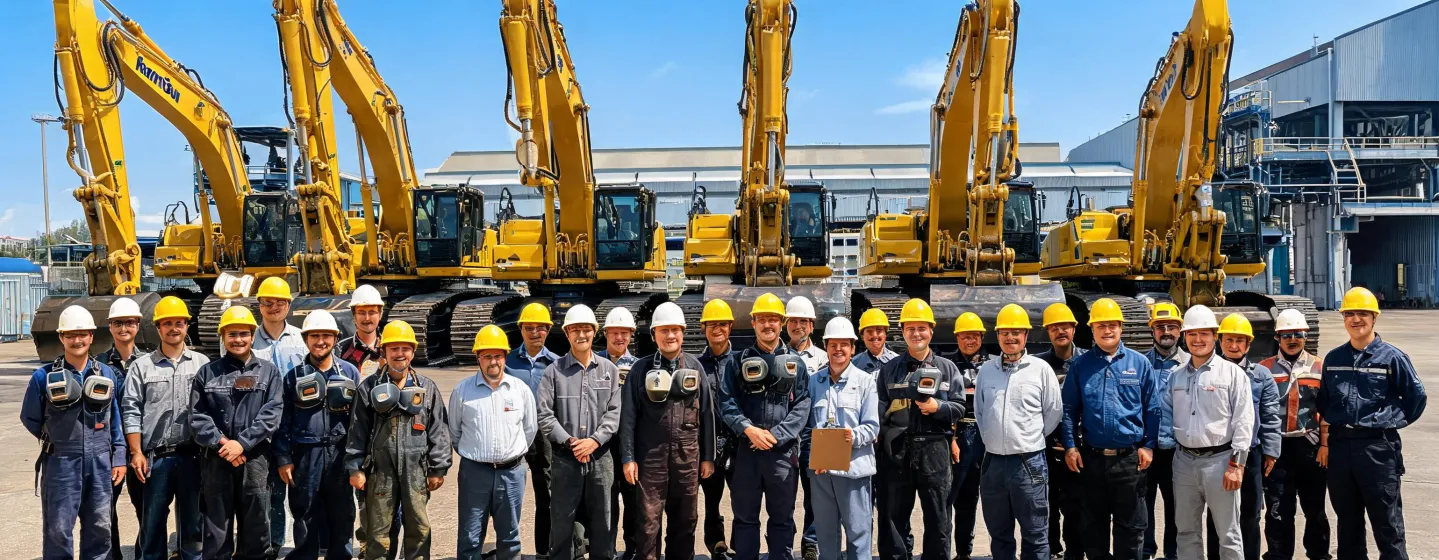 Komatsu plant open day with operators and excavators