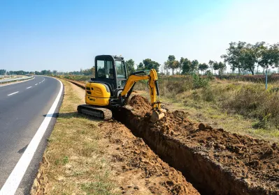 Mini excavator utility trench