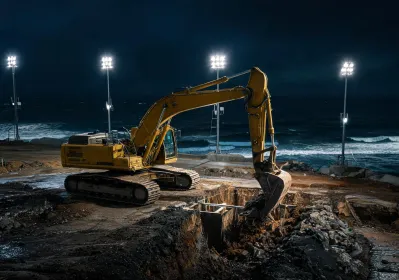 Coastal foundation dig at night