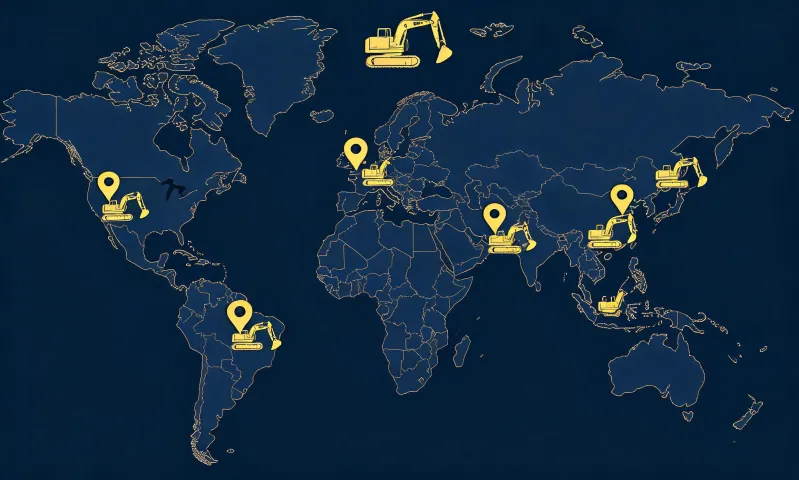 Map of Komatsu regional excavator parts hubs